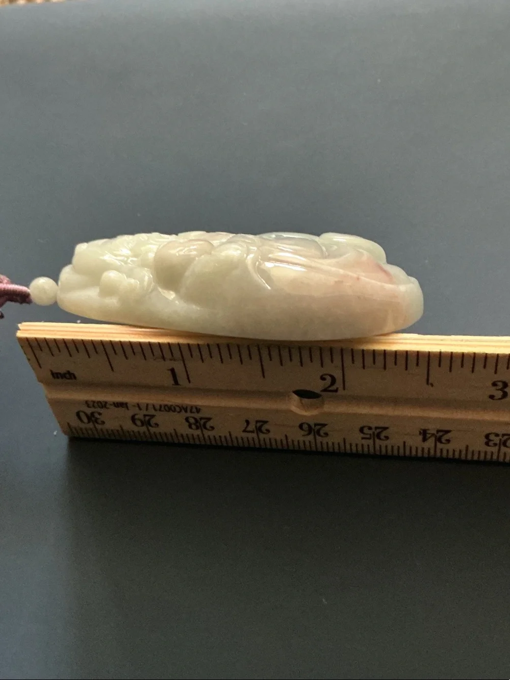 White Jade Prosperity Brooch with Pink and Purple Tassel